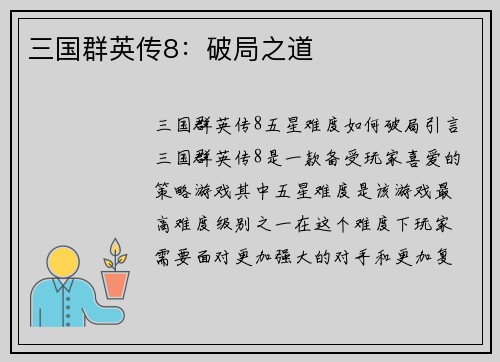 三国群英传8：破局之道